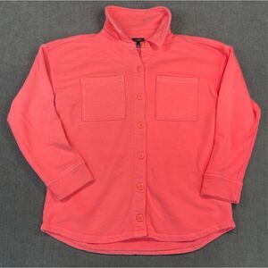 Talbots Button Front Shirt Women M Coral Pink Cozy Casual Everyday Layering Top